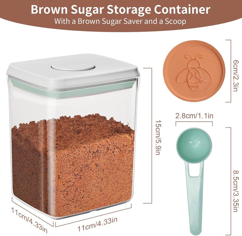 Mutclord POP Airtight Brown-Sugar Keeper-Container - 1.3Qt(42Oz/1.2L) Clear Jar | 1/2 Tablespoon Scoop | Brown Sugar Saver | Stackable One-Touch Opening - Image 2